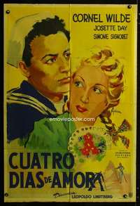 p627 4 DAYS LEAVE Argentinean movie poster '50 Cornel Wilde, Day
