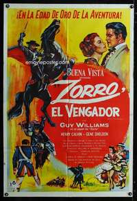p813 SIGN OF ZORRO Argentinean movie poster '60 Disney, Guy Williams