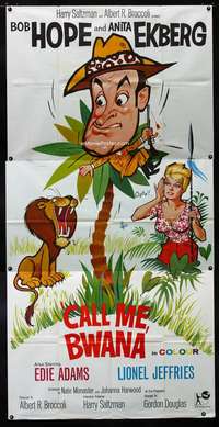 p186 CALL ME BWANA English three-sheet movie poster '63 Bob Hope, Anita Ekberg