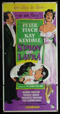 p197 SIMON & LAURA English three-sheet movie poster '55 Peter Finch, Kendall