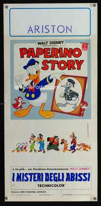 v285 STORY OF DONALD DUCK/MYSTERIES OF THE DEEP Italian locandina '71 Disney characters!