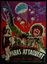 z068 PARATROOP COMMAND French one-panel movie poster '59 cool WWII artwork!