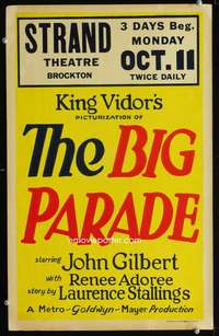 z109 BIG PARADE window card movie poster '25 John Gilbert, King Vidor