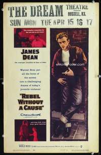 z281 REBEL WITHOUT A CAUSE window card movie poster '55 James Dean classic!
