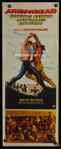 b046 ARROWHEAD insert movie poster '53 Charlton Heston, Jack Palance
