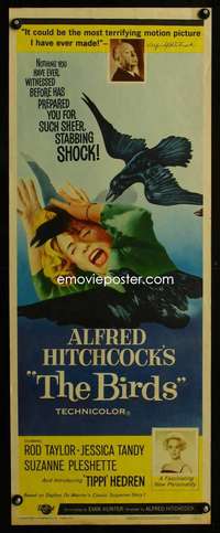 b086 BIRDS insert movie poster '63 Alfred Hitchcock, Tippi Hedren