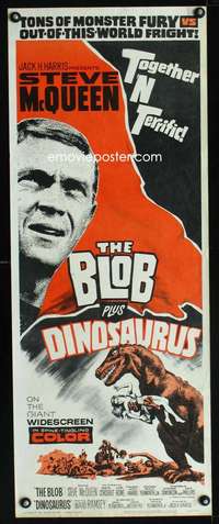 b098 BLOB ('58)/DINOSAURUS insert movie poster '64 McQueen, sci-fi!