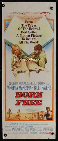 b107 BORN FREE insert movie poster '66 McKenna & Travers with lion!