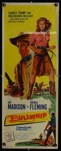 b122 BULLWHIP insert movie poster '58 Guy Madison, Rhonda Fleming