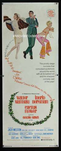 b130 CACTUS FLOWER insert movie poster '69 Walter Matthau, Goldie Hawn