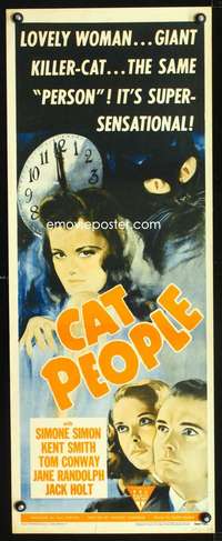 b143 CAT PEOPLE ('42) insert movie poster R52 Simone Simon, horror!