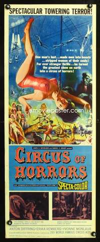 b159 CIRCUS OF HORRORS insert movie poster '60 wild horror image!