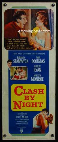 b163 CLASH BY NIGHT insert movie poster '52 early Marilyn Monroe!