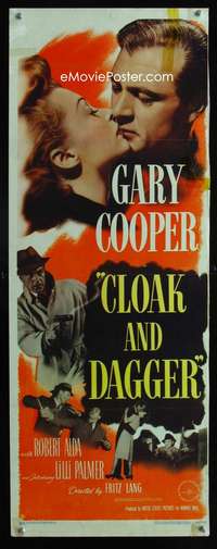 b165 CLOAK & DAGGER ('46) insert movie poster '46Gary Cooper,Lilli Palmer