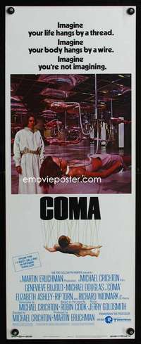 b168 COMA insert movie poster '77 Genevieve Bujold, Michael Douglas
