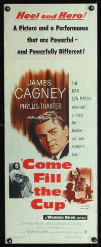 b169 COME FILL THE CUP insert movie poster '51 alcoholic James Cagney!