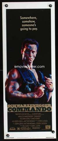 b172 COMMANDO ('85) insert movie poster '85 tough Arnold Schwarzenegger!