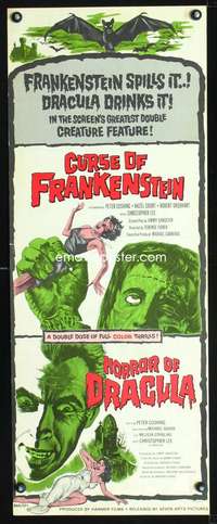 b186 CURSE OF FRANKENSTEIN ('57)/HORROR OF DRACULA insert movie poster '64