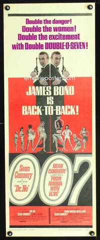 b216 DR NO/FROM RUSSIA WITH LOVE insert movie poster '65 James Bond!
