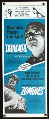 b217 DRACULA PRINCE OF DARKNESS/PLAGUE OF THE ZOMBIES insert movie poster '66