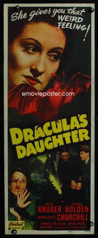 b218 DRACULA'S DAUGHTER insert movie poster R49 she is very WEIRD!