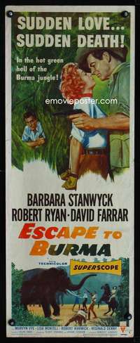 b235 ESCAPE TO BURMA insert movie poster '55 Robert Ryan, Stanwyck
