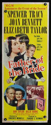 b247 FATHER OF THE BRIDE ('50) insert movie poster '50 Liz Taylor, Tracy