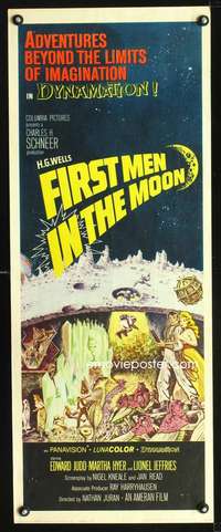 b257 FIRST MEN IN THE MOON ('64) insert movie poster '64 Ray Harryhausen