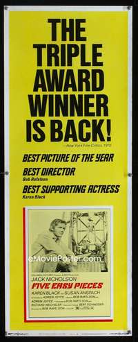 b259 FIVE EASY PIECES insert movie poster R73 Jack Nicholson, Rafelson
