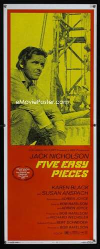 b258 FIVE EASY PIECES insert movie poster '70 Jack Nicholson, Rafelson