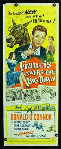 b269 FRANCIS COVERS THE BIG TOWN insert movie poster '53 talking mule!
