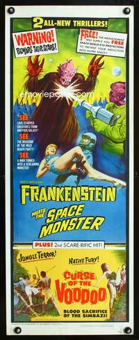 b272 FRANKENSTEIN MEETS SPACE MONSTER/CURSE OF VOODOO insert movie poster '65