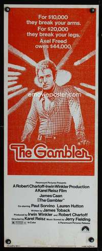 b283 GAMBLER insert movie poster '74 gambling James Caan!