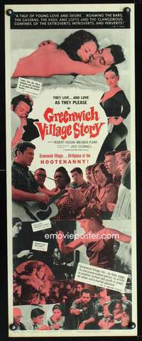 b312 GREENWICH VILLAGE STORY insert movie poster '63 pot parties!