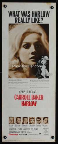 b318 HARLOW ('65 Baker Version) insert movie poster '65 Carroll Baker in the title role!