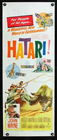 b319 HATARI insert movie poster '62 John Wayne, Howard Hawks, Africa!