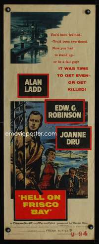 b326 HELL ON FRISCO BAY insert movie poster '56 Alan Ladd, Ed Robinson