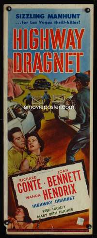 b334 HIGHWAY DRAGNET insert movie poster '54 Las Vegas manhunt!