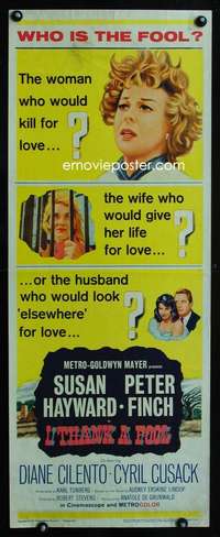 b354 I THANK A FOOL insert movie poster '62 Susan Hayward, Peter Finch