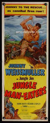 b381 JUNGLE MAN-EATERS insert movie poster '54 Weissmuller,Jungle Jim