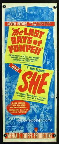 b390 LAST DAYS OF POMPEII ('35)/SHE ('35) insert movie poster '48