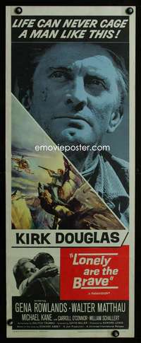 b411 LONELY ARE THE BRAVE insert movie poster '62 Kirk Douglas