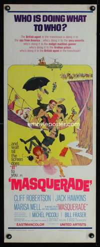 b445 MASQUERADE ('65) insert movie poster '65 great Jack Rickard artwork!