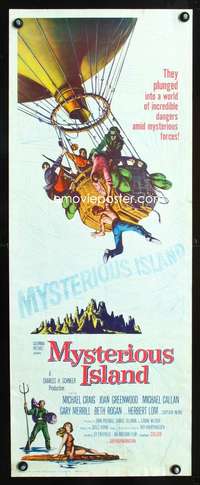 b478 MYSTERIOUS ISLAND ('61) insert movie poster '61 Harryhausen, Verne