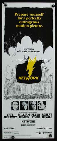 b483 NETWORK insert movie poster '76 Paddy Cheyefsky, William Holden