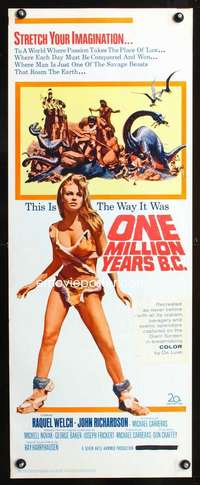 b506 ONE MILLION YEARS B.C. insert movie poster '66 sexy Raquel Welch!
