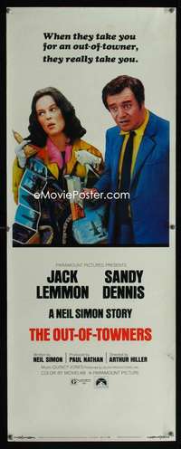 b509 OUT-OF-TOWNERS ('70) insert movie poster '70Jack Lemmon,Sandy Dennis