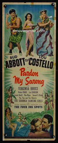 b516 PARDON MY SARONG insert movie poster '42 Abbott & Costello!