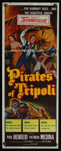 b524 PIRATES OF TRIPOLI insert movie poster '54 Paul Henreid, Medina