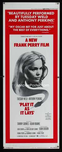 b525 PLAY IT AS IT LAYS insert movie poster '72 Tuesday Weld, Perkins